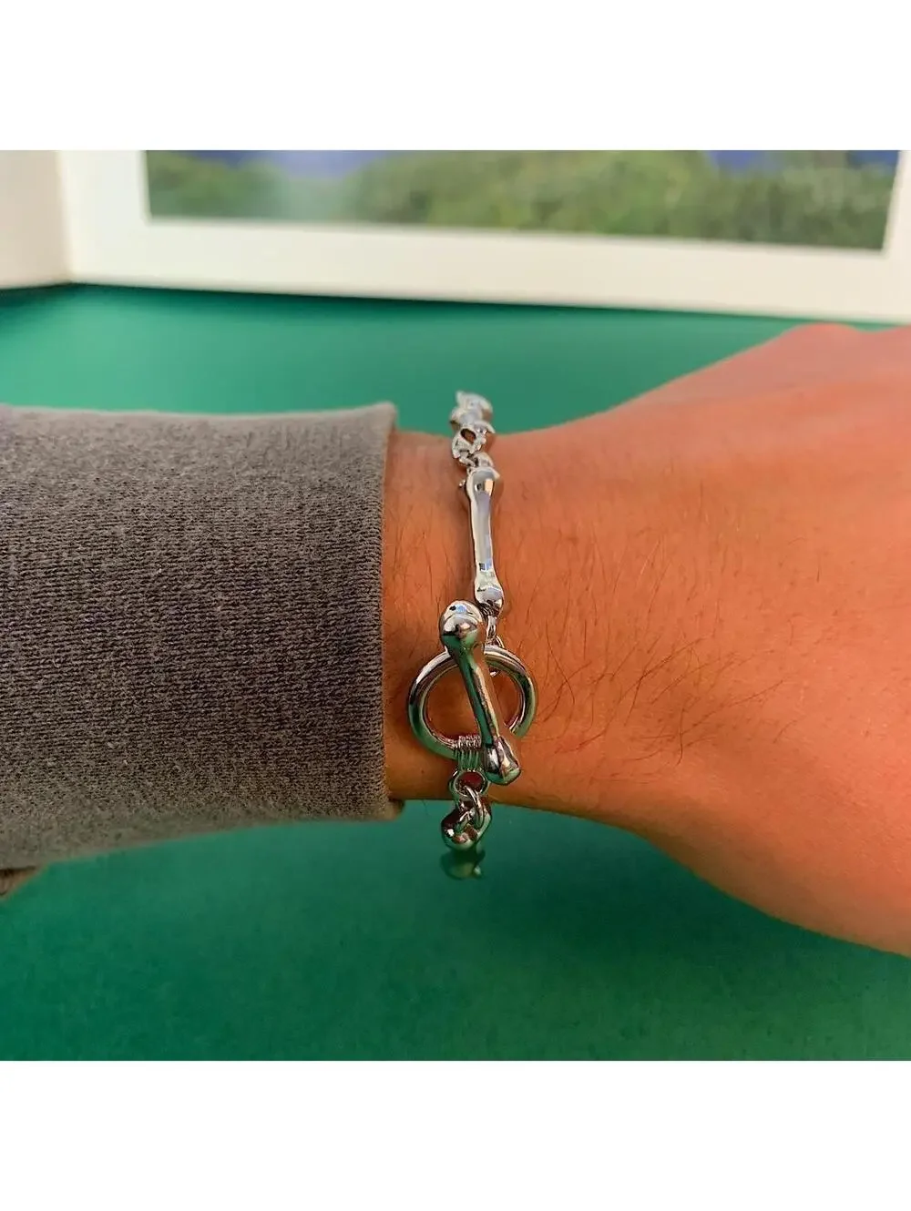 Bone Pendant Stainless steel Y2k 2000s style Bracelet. 8.5 inches length. Item